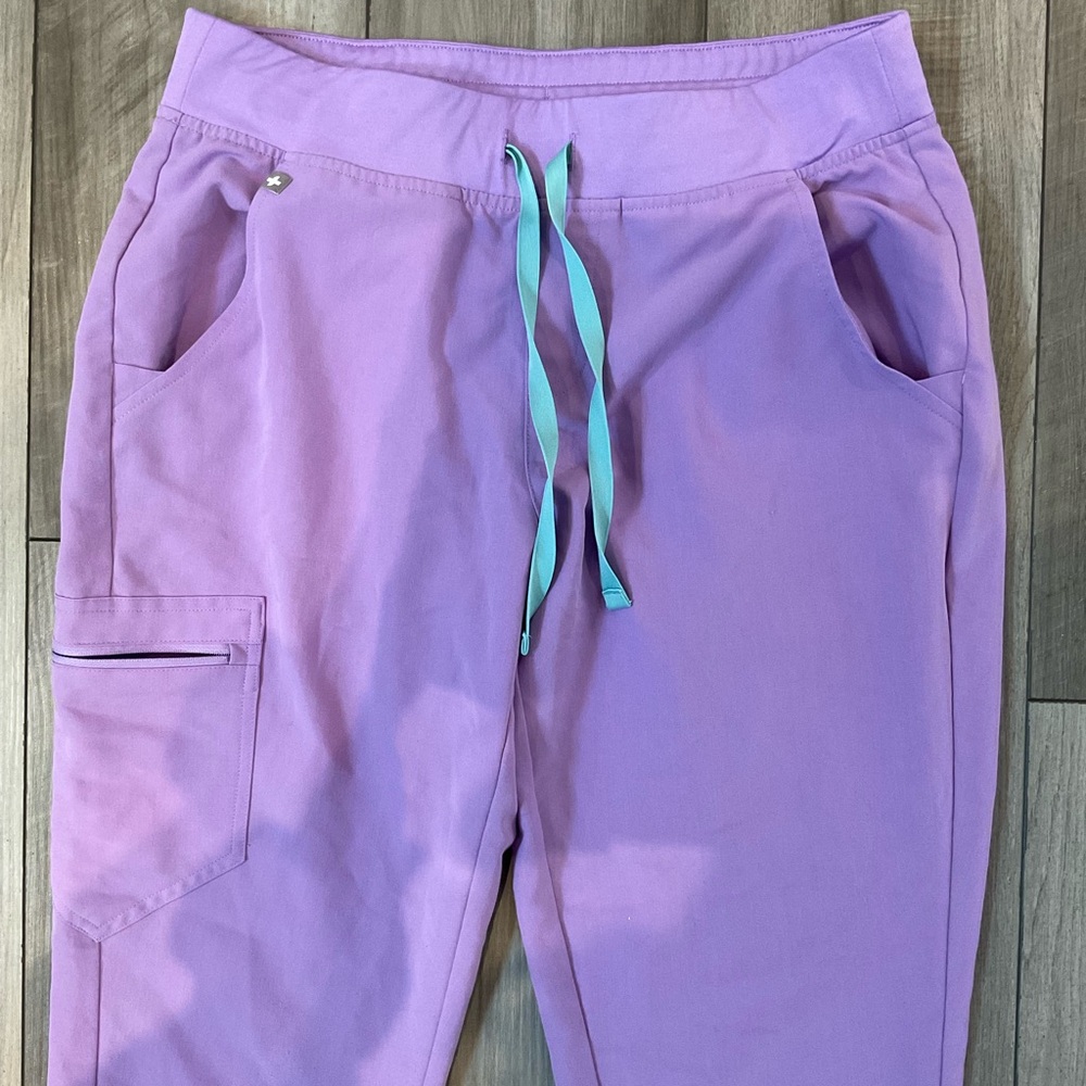 Figs Lavender Scrub Joggers with Teal Drawstring - Picture 2 of 7